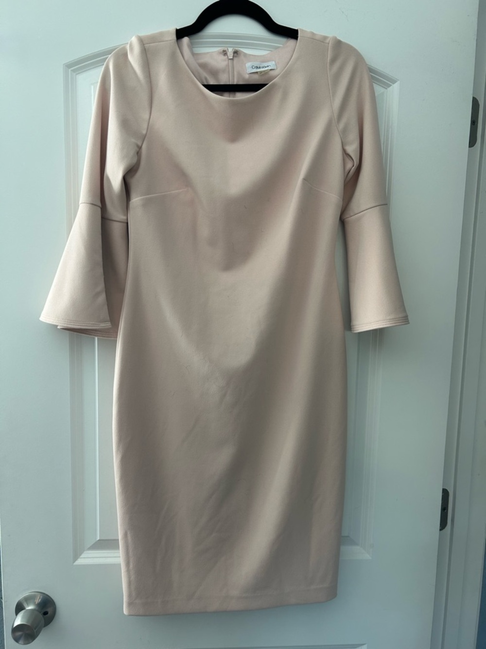 Calvin Klein Pale Blush Sheath Dress with Bell Sleeves